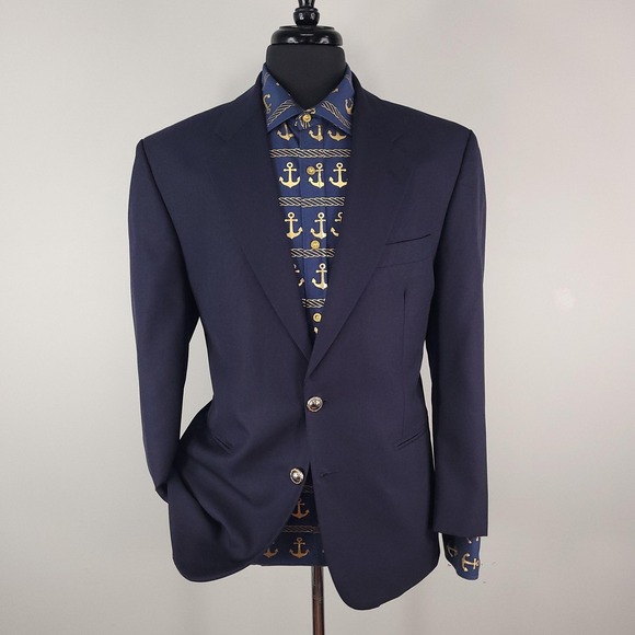 Alexandre London Blazer Mens 42 Regular Navy Wool Gold Crest Buttons England